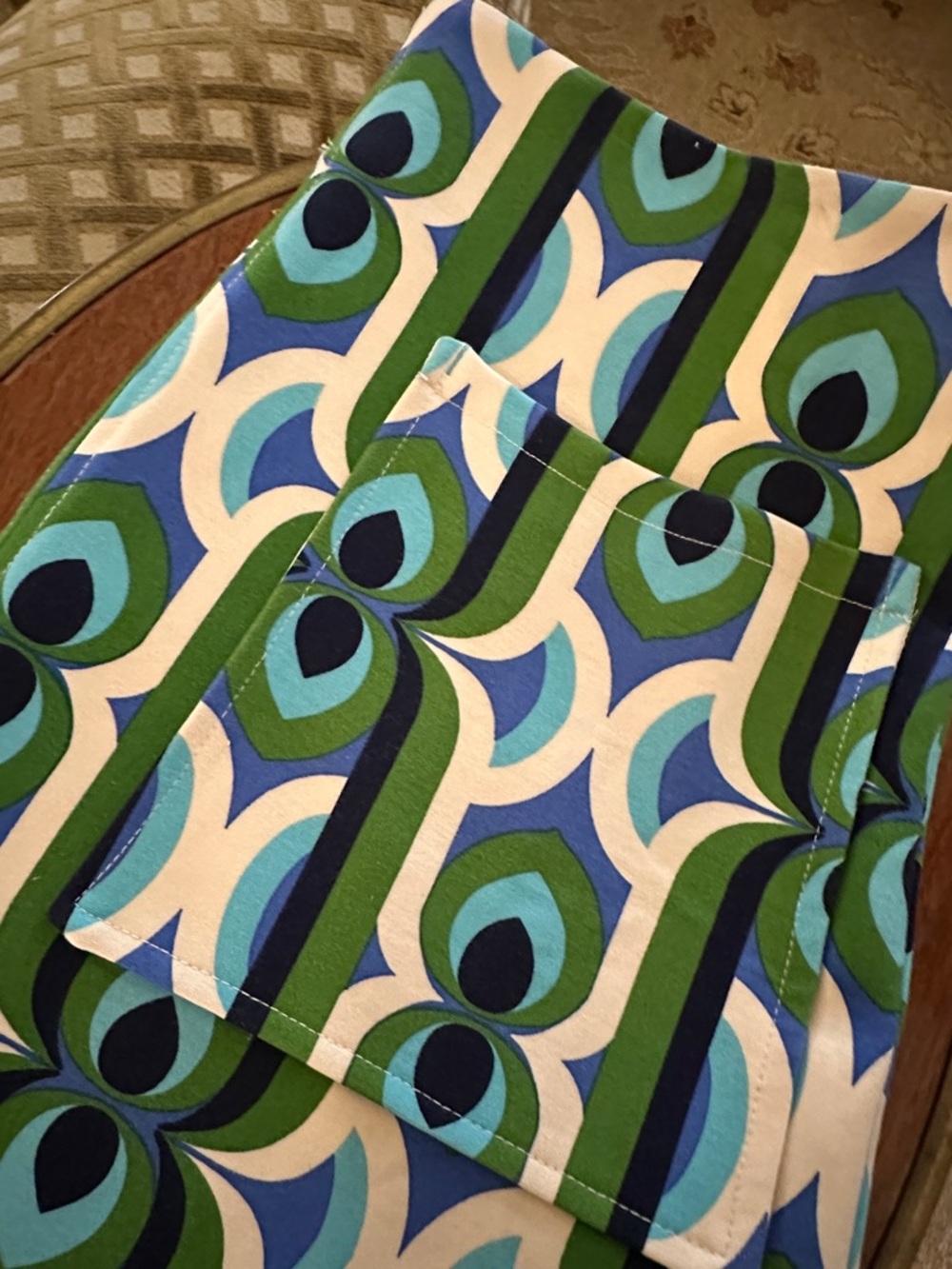 Anthropologie Maeve Geometric Retro Mini Skirt in Blue, Green & White